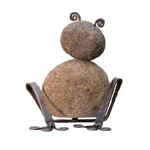   Metal Sitting Frog Natural River Stone with Wire: Patio, Lawn & Garden