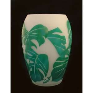 La Rochere French Art Glass Art Nouveau Palm Leaf Vase 