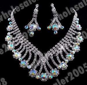 Choker Rhinestone AB Crystal Clear Necklace&Earring Set  