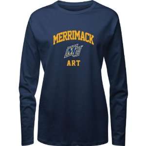 Merrimack Warriors Navy Womens Art Arch Long Sleeve T Shirt  
