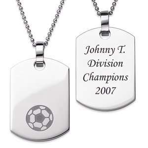 Stainless Steel Engraved Soccer Dog Tag Pendant   Personalized Jewelry