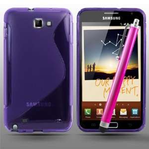 Purple S Line Wave Gel Case Samsung Galaxy Note i9220 + Stylus & Film
