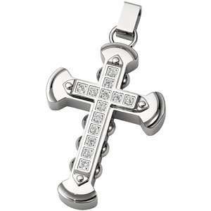  Stainless Steel with Channel Set Cubic Zirconias Cross 