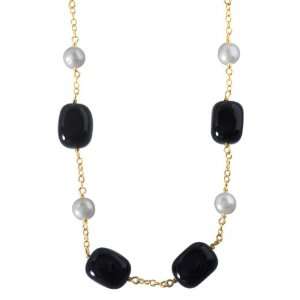  8 8.5mm Freshwater Cultured White Pearl and Black Agate 