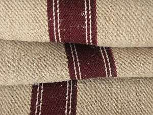 Vintage hemp homespun table runner fabric MAROON stripe heavy hemp 