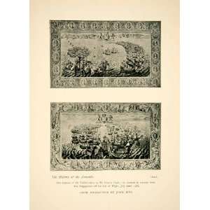 1906 Print Tapestry History Spanish Armada Francis Drake Isle of Wight 