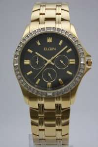 New Elgin Classic Men Multi Function Steel Gold Crystals Watch FG152