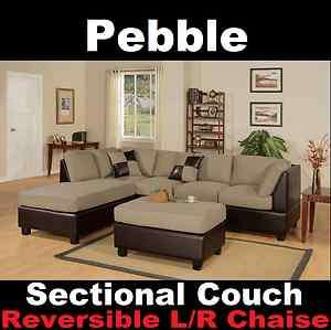 New 3 Pcs Microfiber Sectional Sofa in Pebble Color  