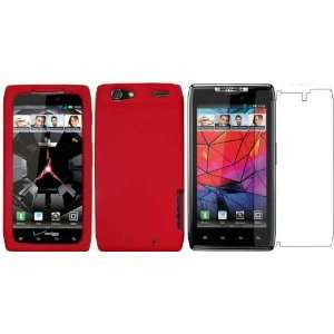 Red Silicone Jelly Skin Case Cover+LCD Screen Protector for Motorola 