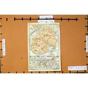  Map 1910 Street Plan Town Mons Belgium Faubourg Parc