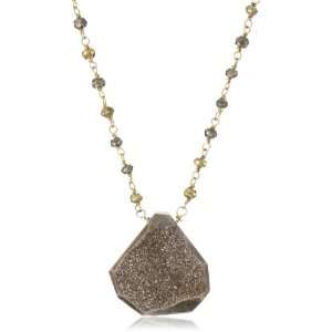   Boho Grey Druzy Pyrite Vermeil Beaded Chain Necklace: Jewelry