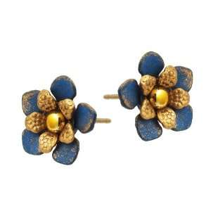 Michal Negrin Charming Earrings with Blue and Gold Hand Painted 
