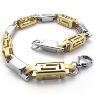 Mens Silver Gold Tone Stainless Steel Bracelet Bangle US120276  