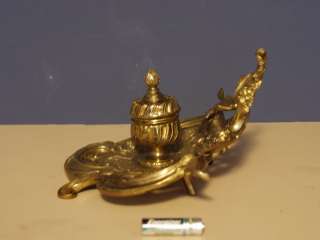 Antique 19thc. French Gilt Brass Inkwell Stand no liner  