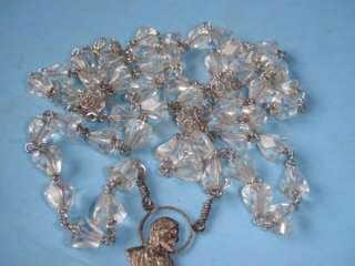 VINTAGE FACETED CRYSTAL STERLING SILVER ROSARY  
