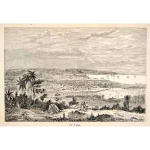  1871 Wood Engraving Matanzas Cuba Landscape Cityscape Sea 