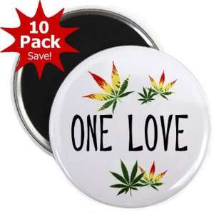  ONE LOVE Marijuana Pot Leaf 10 Pack of 2.25 inch Fridge 