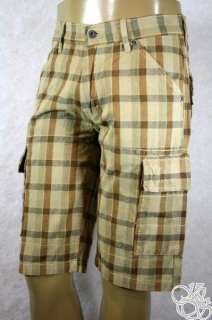   Cargo Sits Below Waist Relaxed Fit Khaki Plaid Mens Shorts New  