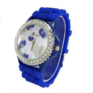   Geneva Heart Silicone Jelly Crystal Rhinestone Unisex Wrist Watch M582
