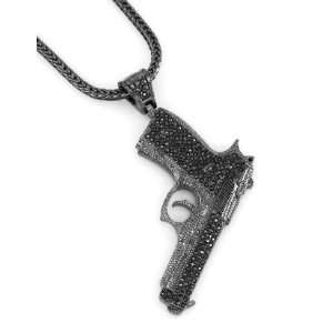   Hop Bling Hematite Black Gun 45 M1911 Pistol Pendant 