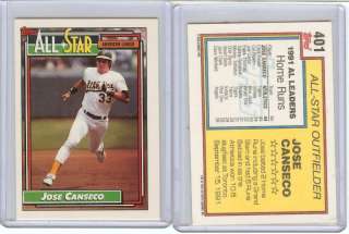 1992 TOPPS JOSE CANSECO #401, ALL STAR, OAKLAND AS  