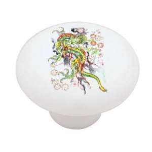 Oriental Dragon and Lotus Flowers Decorative High Gloss Ceramic Drawer 