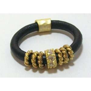 Just Give Me Jewels Black Leather Cord Ring with Loose Twisted 14K 