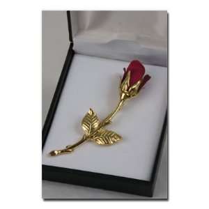 Red Rose with Long Gold Stem Pin  Elegant Gold Stem with a Vibrant Red 
