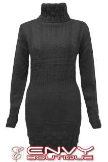 NEW LADIES KNITTED POLO NECK JUMPER DRESS LOOK TOP 8 14  