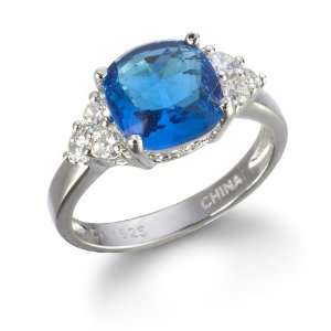  ROSE CUT SWISS BLUE TOPAZ RING WITH WHITE CZ CHELINE 