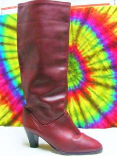 vtg 80s maroon leather knee high slouch boots boots  