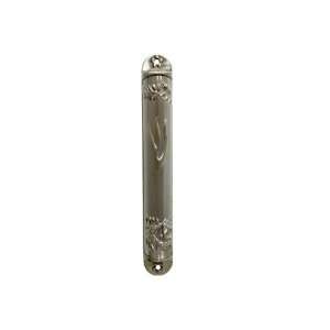   Centimeter Nickel Mezuzah with Shin and Leaf Pattern 