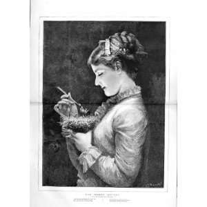   1874 ANTIQUE PORTRAIT LADY BABY BIRDS NEST FEEDING P: Home & Kitchen