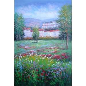  Flowering Meadow around Village Oil Painting 36 x 24 