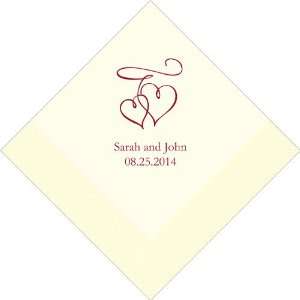 Wedding Favors Double Hearts Printed Napkins   Set of 50 