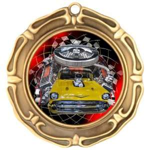 SPINNING Gold   Silver or Bronze Antique Car Medals with Red White 