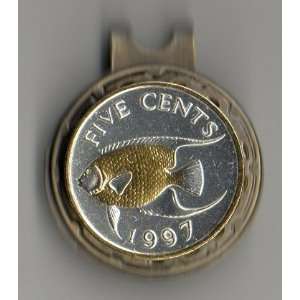   Silver Coin Ball Marker   Bermuda 5 cent Gold & silver Angel fish