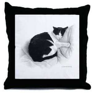  Sleeping Cat on a Blanket Pets Throw Pillow by  