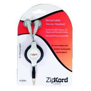  Zipkord Retractable Stereo Headset Silver Bp Soft Earbud 