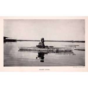  1942 Halftone Print Alaska Eskimo Kayak Boat Native Indian 