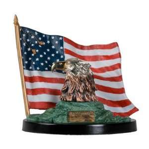  Bald Eagle Head with Color Flag Statue, 11 inches H