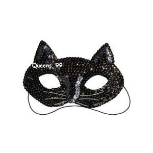   Sequin Black Cat Half Masquerade Ball Mask by H M Shop: Toys & Games
