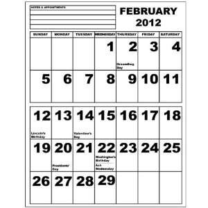  Jumbo Print Calendar 2012