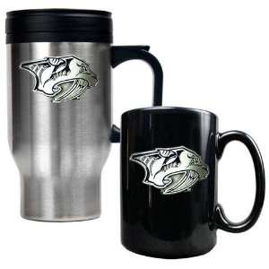 Nashville Predators NHL Stainless Steel Travel Mug & Black Ceramic Mug 