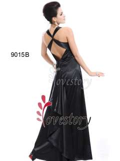 Fab Open Back Black V neck Evening Prom Gown Stunning Diamante 9015B 