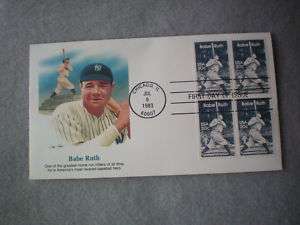BABE RUTH FLEETWOOD BASEBALL FIRST DAY COVER BLOCK (CHICAGO 1983 