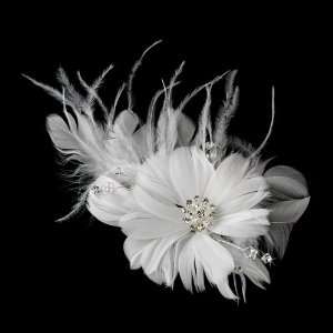   Beautiful Feather Fascinator Bridal Flower Comb White Jewelry