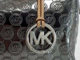 Michael Kors Womens Grayson Nickel Monogram Metallic Satchel Handbag 