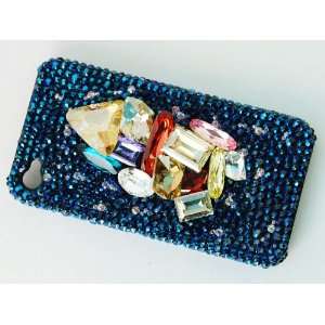 iPhone 4S 4 Blue 3 D Stone Cluster Case Cover With Swarovski Crystal 