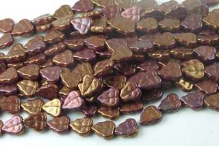25 Czech Glass Leave Beads Bronze Luster Iris   Red  